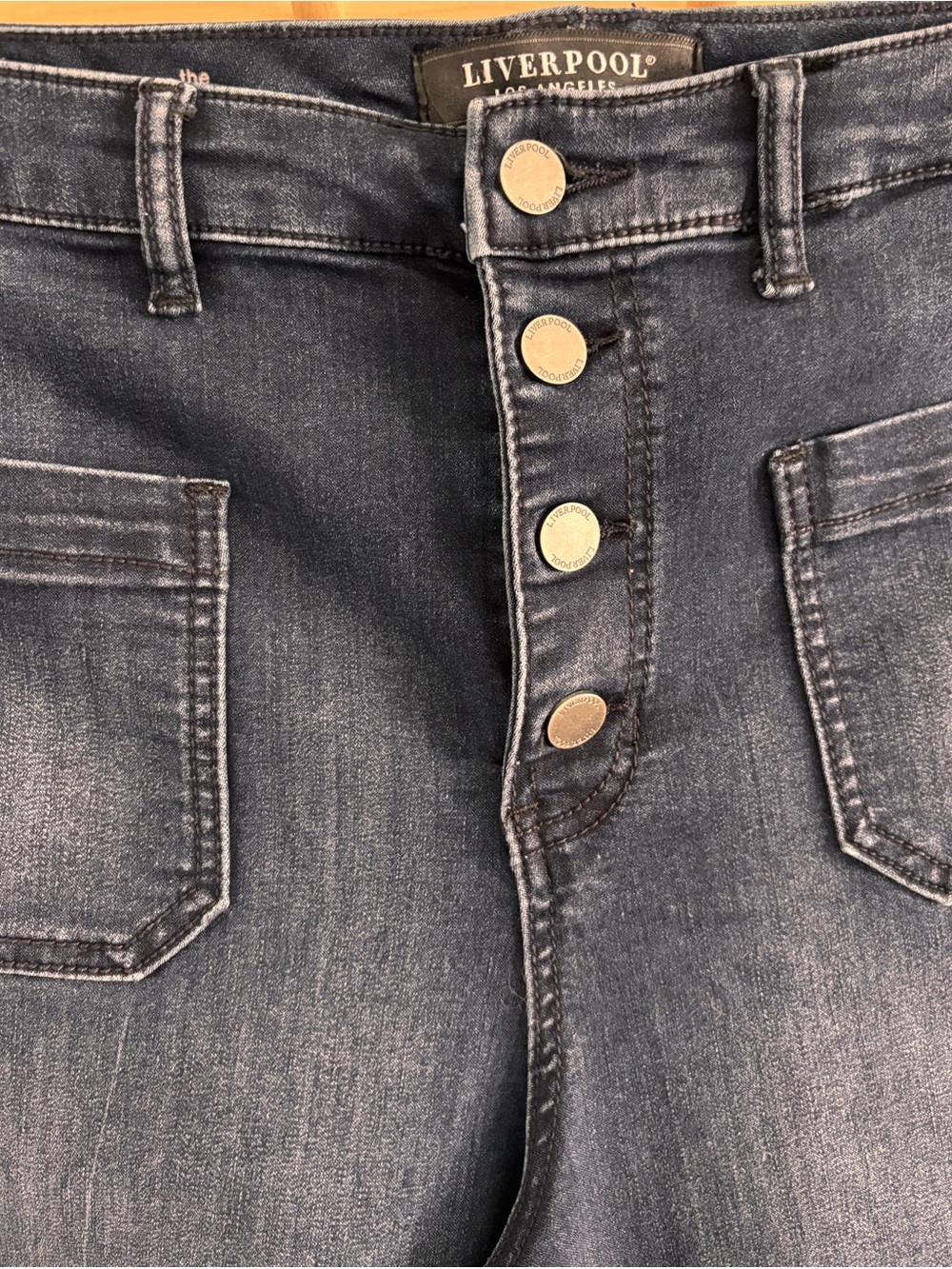 Liverpool Los Angeles Exposed Button Fly Patch Pocket High Rise Wide Leg Size 14